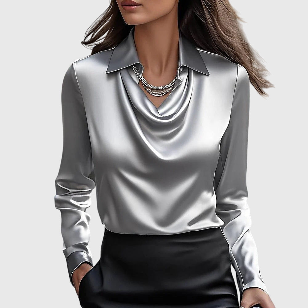 Sylvie | Lustrous Blouse With Pleated Neckline