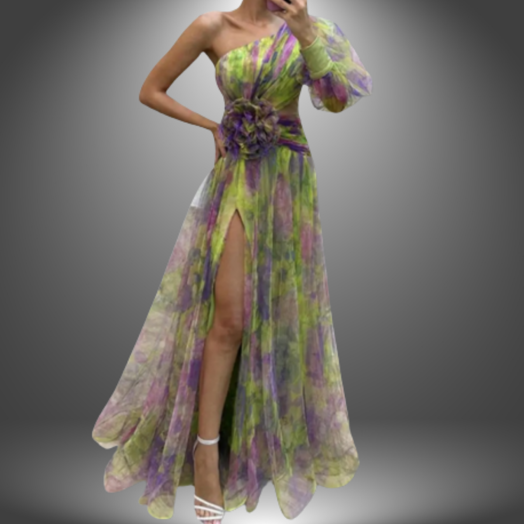 Indigo - Elegant One-Shoulder Tie-Dye Party Dress