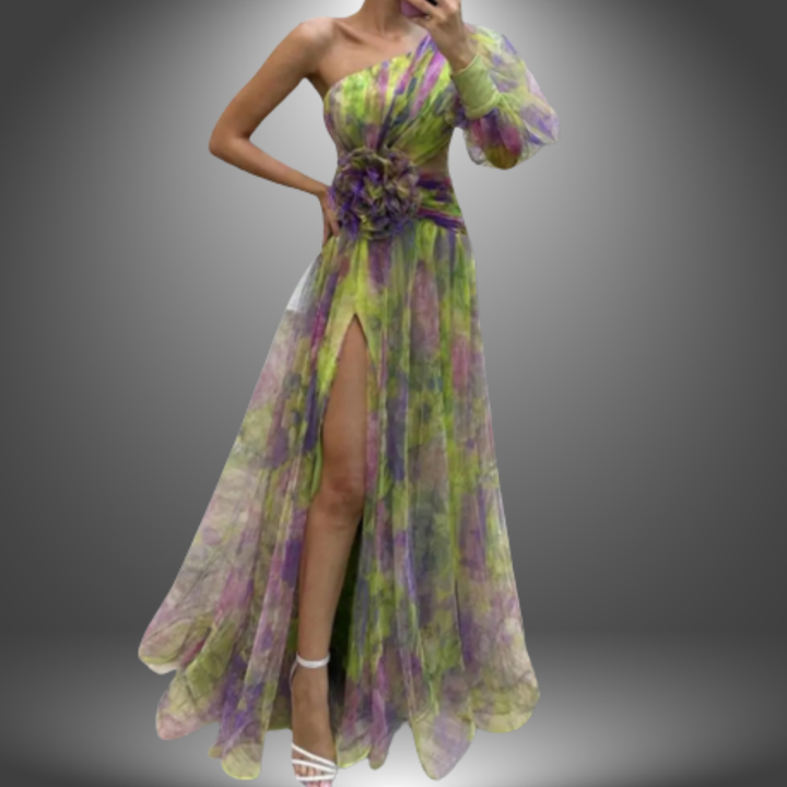 Indigo - Elegant One-Shoulder Tie-Dye Party Dress