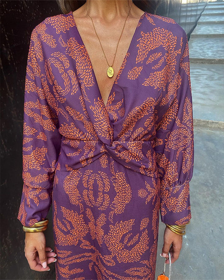 Natalie - Women's Retro Draped Long Sleeve Dress