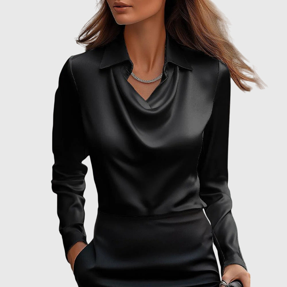 Sylvie | Lustrous Blouse With Pleated Neckline