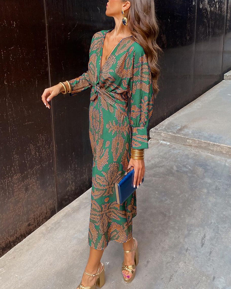Natalie - Women's Retro Draped Long Sleeve Dress