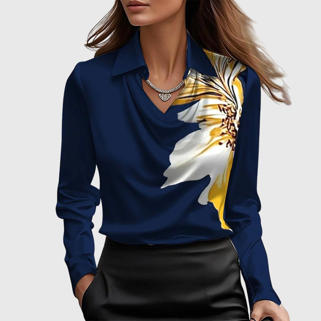 Sylvie | Lustrous Blouse With Pleated Neckline