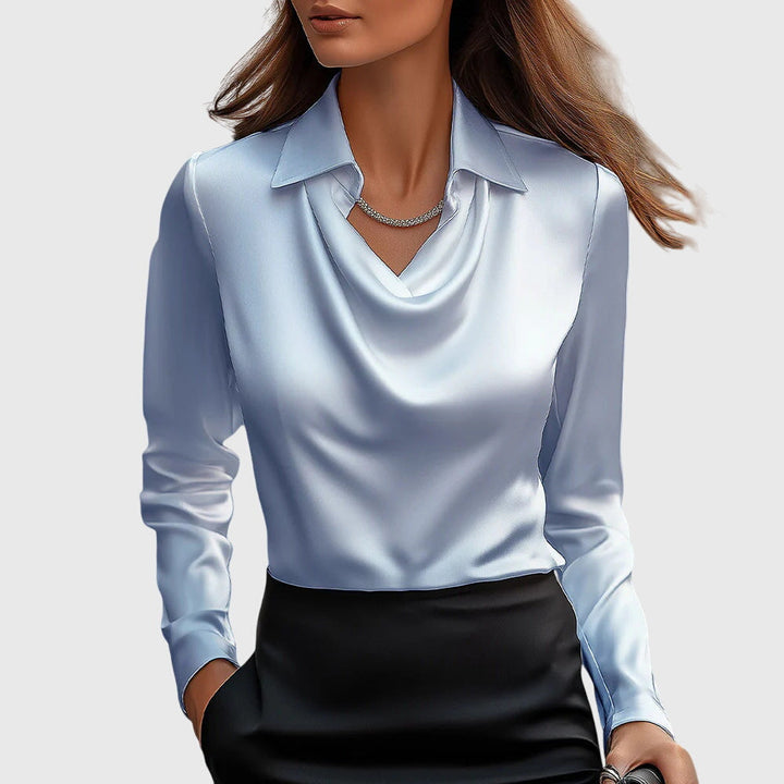 Sylvie | Lustrous Blouse With Pleated Neckline