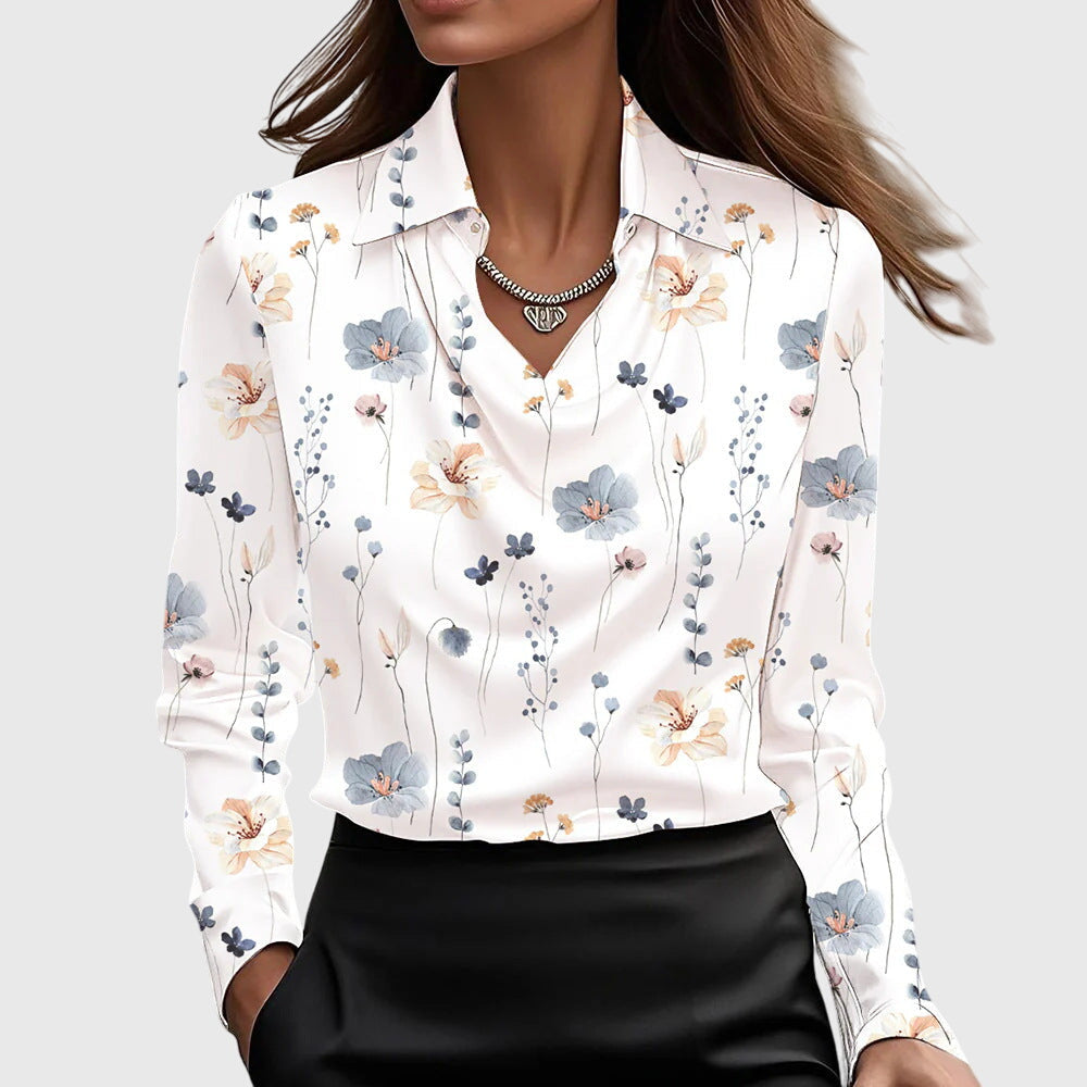 Sylvie | Lustrous Blouse With Pleated Neckline