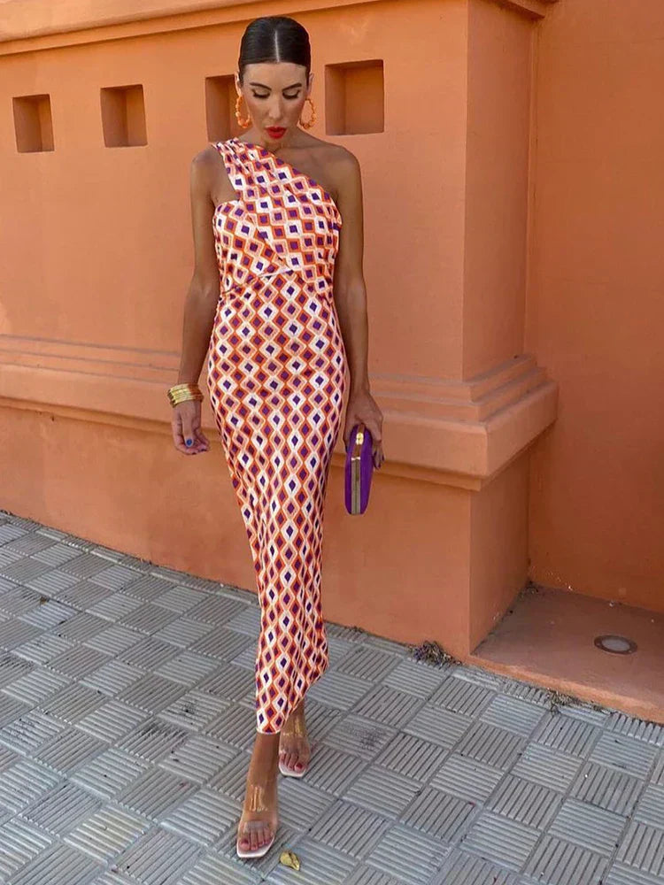 Allison - Vintage One-Shoulder Slim Fit Maxi Dress