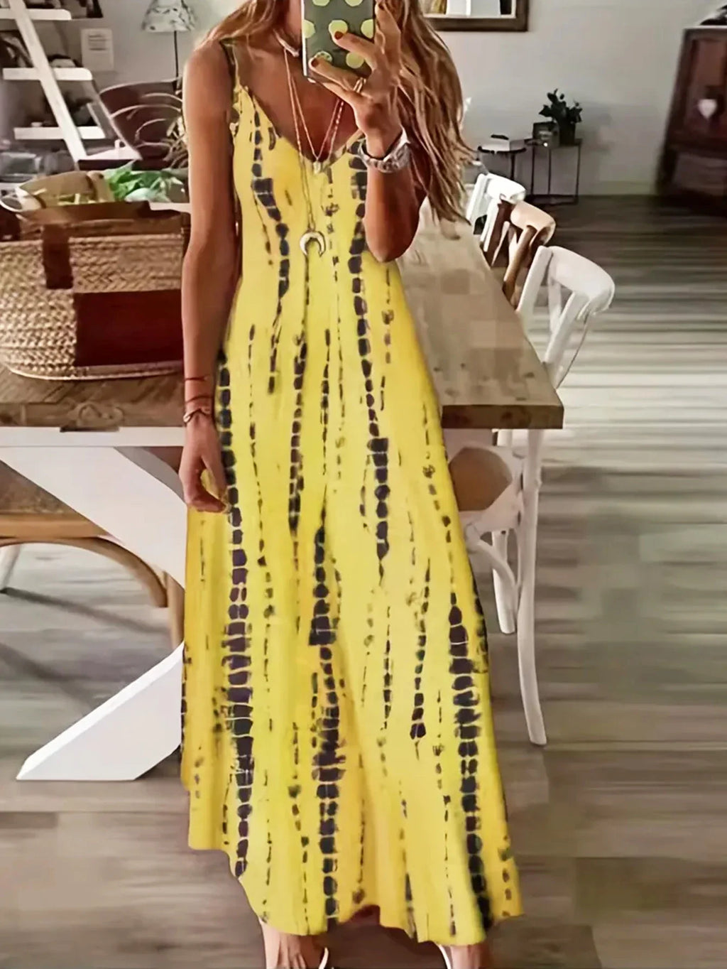 Seren - Women's V-Neck Tie-Dye Maxi Dress