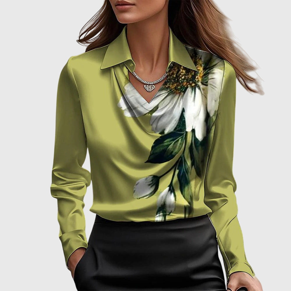 Sylvie | Lustrous Blouse With Pleated Neckline