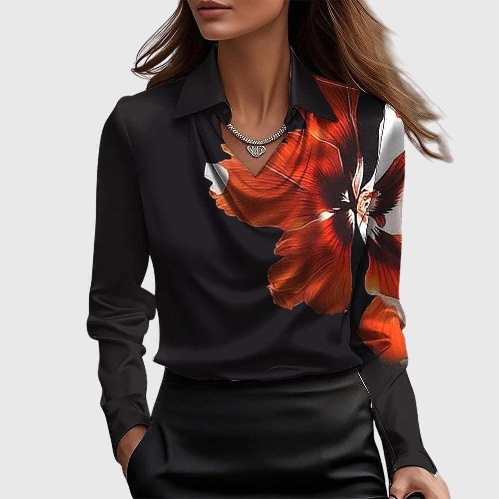 Sylvie | Lustrous Blouse With Pleated Neckline