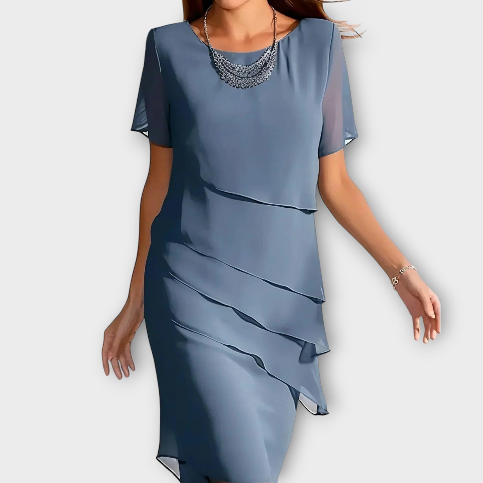 Ione - Ruffle Detail Irregular Hem Tummy Cover Dress